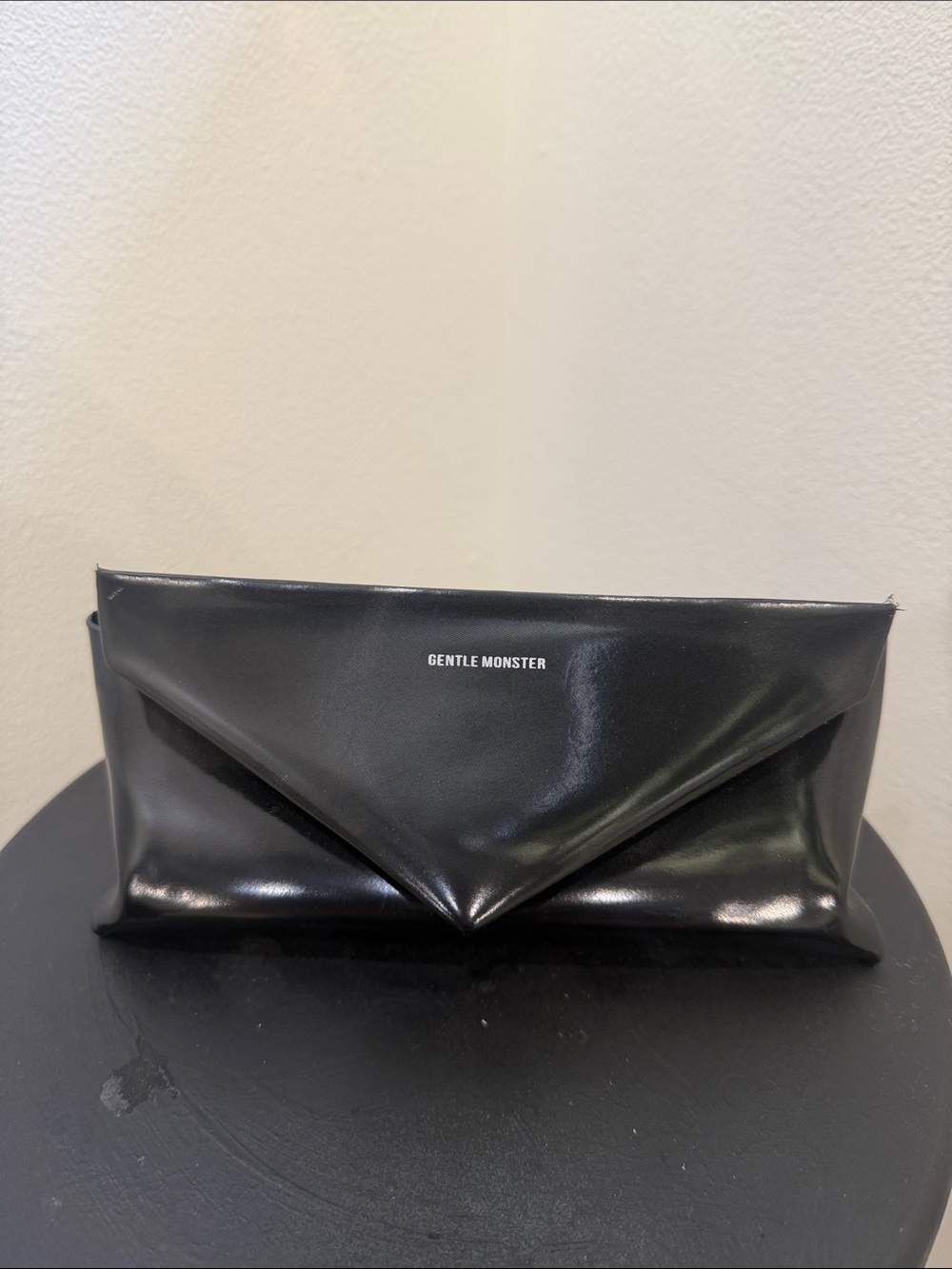 GENTLE MONSTER Black Fold-Over Leather Clutch sunglasses case